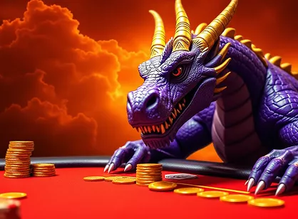 Purple dragon at a poker table promoting Valor Casino bonuses